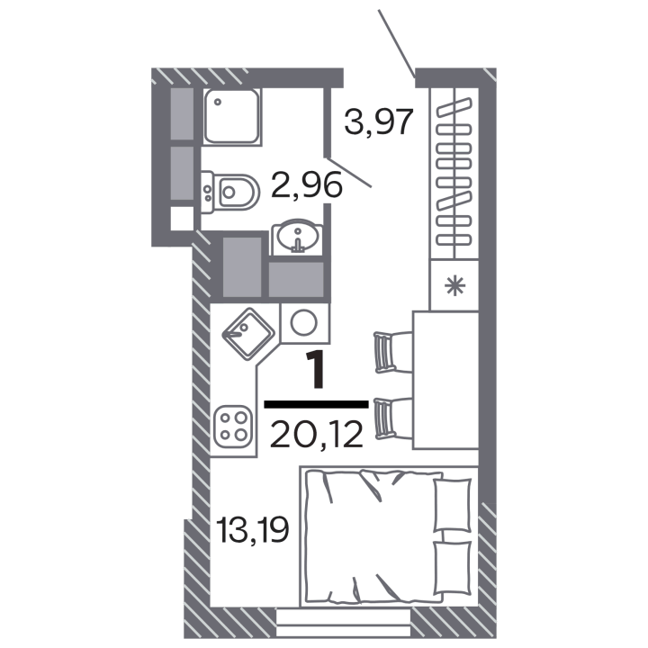 1-комнатная, 20.12 м² — изображение 1